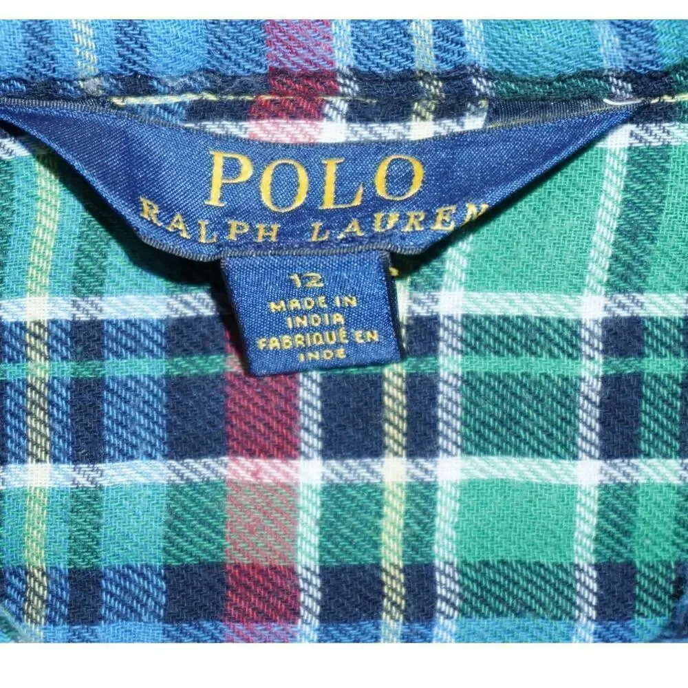 Polo Ralph Lauren Girls Plaid Flannel Ruffle Hem Shirtdress Size 12 Tartan